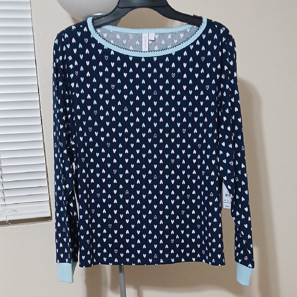Joyspun Women's L Jersey Knit Sleep Top with Long Sleeves